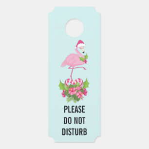 Affichette De Porte Flamant rose rose à Santa Hat Noël Whimsical
