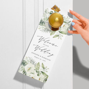 Affichette De Porte Fleurs Blanches Luxuriantes Mariage Bienvenue/Ne P
