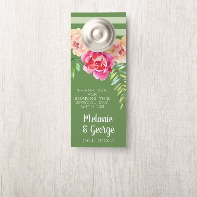 Affichette De Porte Fleurs d'aquarelle peinte mariage - Rose vert (Sur le bouton)