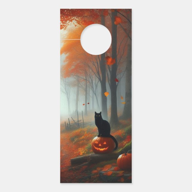 Affichette De Porte Halloween/Automne/Automne/citrouille/chat (Devant)