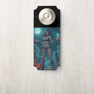Affichette De Porte Halloween Friandise ou Petite Amie Zombie avec des
