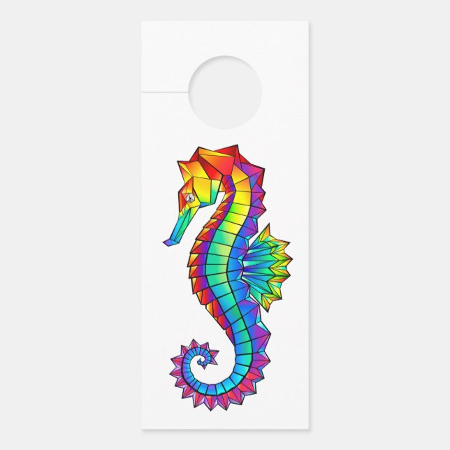 Affichette De Porte Hippocampe polygonal arc-en-ciel (Devant)