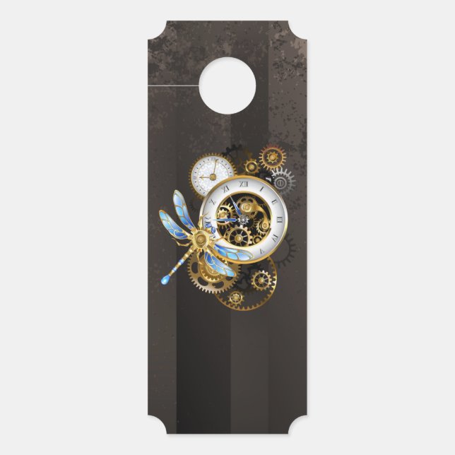 Affichette De Porte Horloge à vapeur avec libellule mécanique (Devant)
