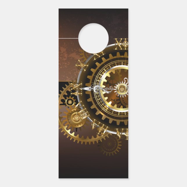 Affichette De Porte Horloge Steampunk avec des engrenages anciens (Devant)