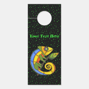 Affichette De Porte Imaginaire coloré Lizard tenant la brindille Pois