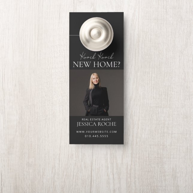 Affichette de porte immobilier moderne | Hello Nei (Sur le bouton)