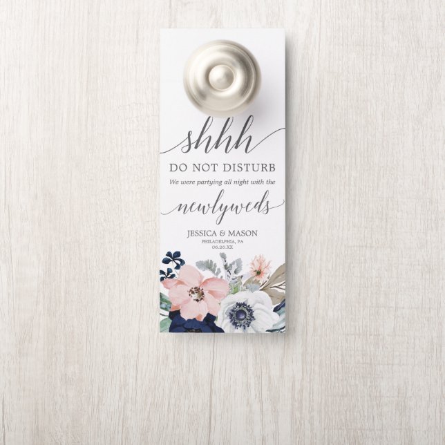 Affichette De Porte L'Affichette de porte Mariage Fleurit Navy Ne Dist (Sur le bouton)