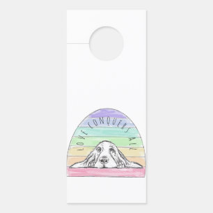 Affichette De Porte l'amour conquiert tout chien arc-en-ciel basset ho