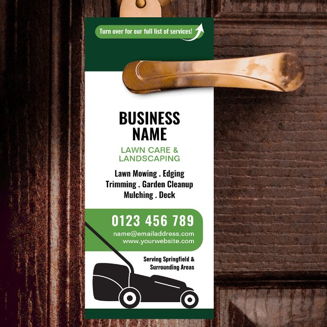 Affichette De Porte Lawn Mowing & Landscaping Business Marketing (Modern Landscaping Business Marketing Door Hanger in white and green)