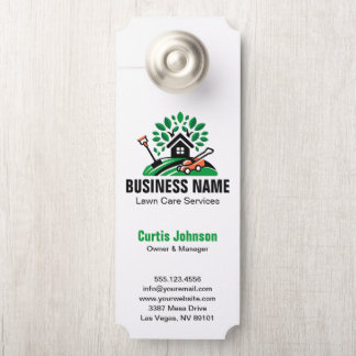 Affichette De Porte Logo Maison Paysage Vert Code Qr Tondeuse à Gazon