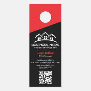 Affichette De Porte Logo Minimaliste Rouge Noir Propriété Professionne