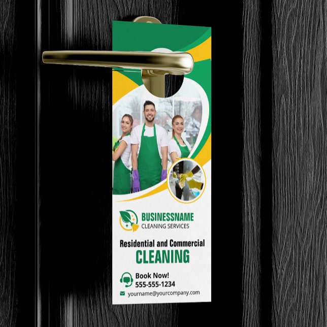 Affichette De Porte Maison Jaune Vert Nettoyage Maid Maid (Créateur téléchargé)