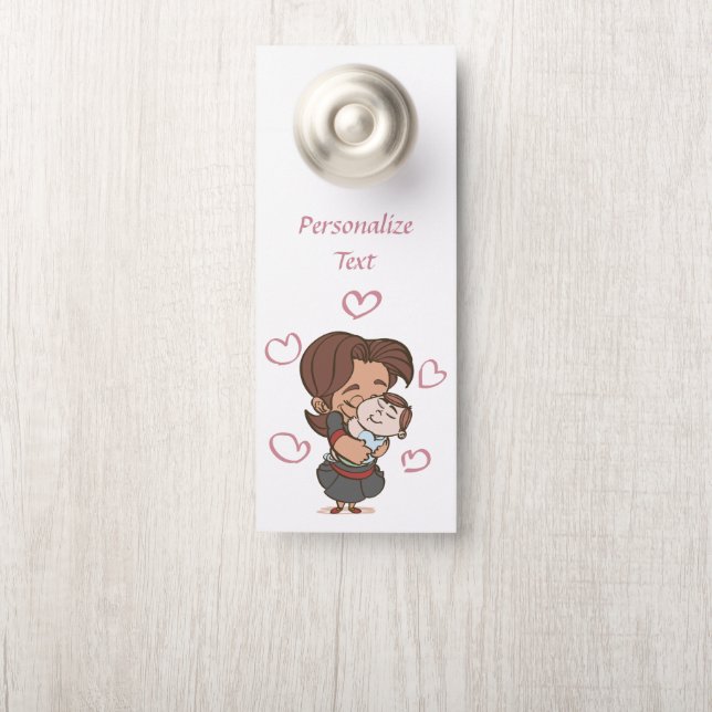 Affichette De Porte Maman & Baby Cuddle Sleeping Personnalisé (Sur le bouton)