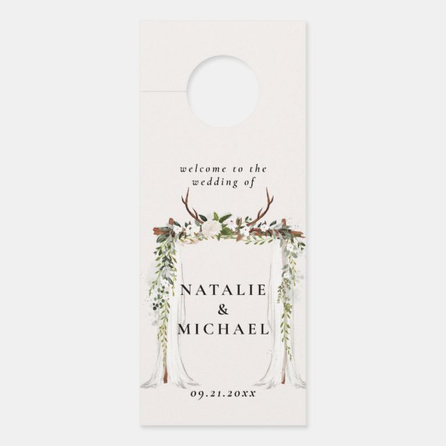 Affichette De Porte Mariage d'arche fleurie de bois rustique (Devant)