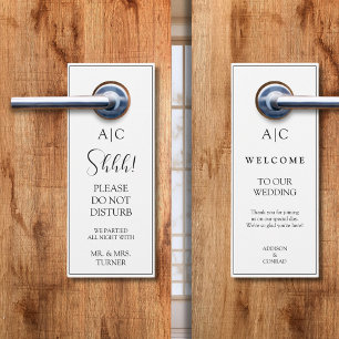 Affichette De Porte Mariage de Monogramme blanc classique moderne Affi