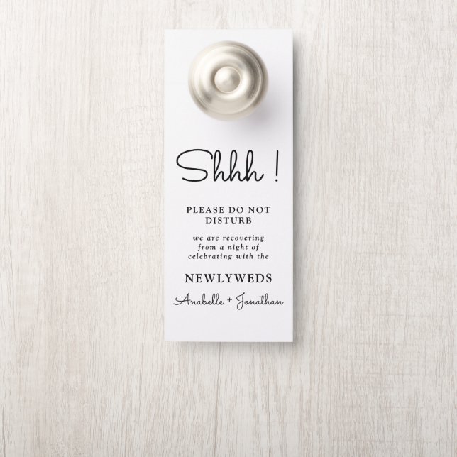 Affichette De Porte Mariage de script noir moderne bienvenue Ne dérang (Sur le bouton)