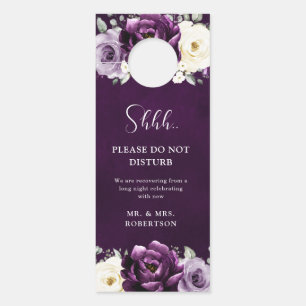 Affichette De Porte Mariage d'ivoire de prune d'aubergine pourpre ne d