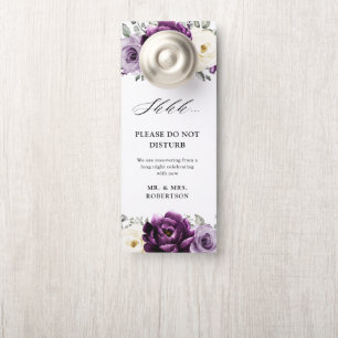 Affichette De Porte Mariage d'ivoire de prune d'aubergine pourpre ne d