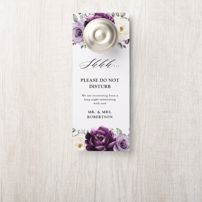 Affichette De Porte Mariage d'ivoire de prune d'aubergine pourpre ne d (Sur le bouton)