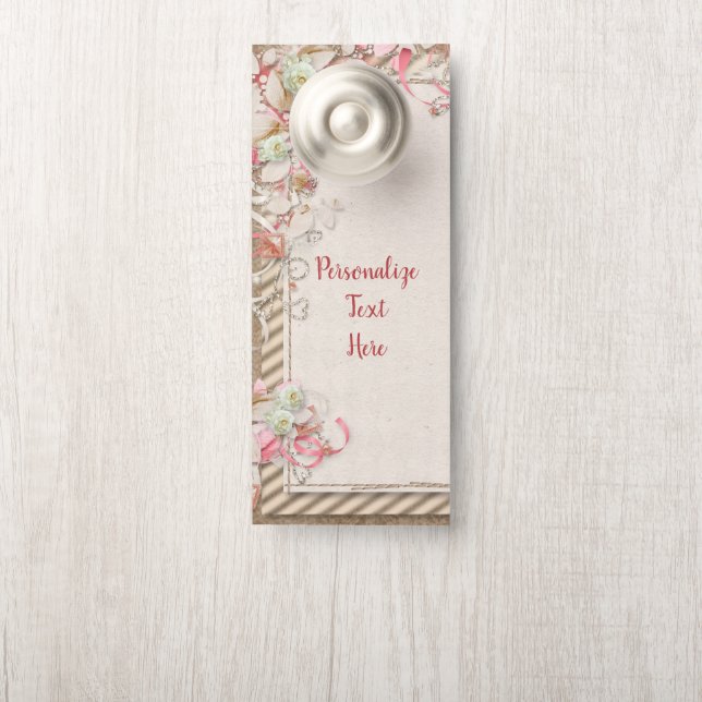 Affichette De Porte Mariage élégant et romantique de roses et diamants (Sur le bouton)