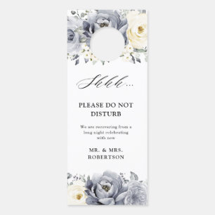 Affichette De Porte Mariage floral d'ivoire gris argent ne dérangent p