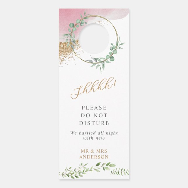 Affichette De Porte Mariage Gold Greenery Accueil Ne Disturb Pas (Devant)