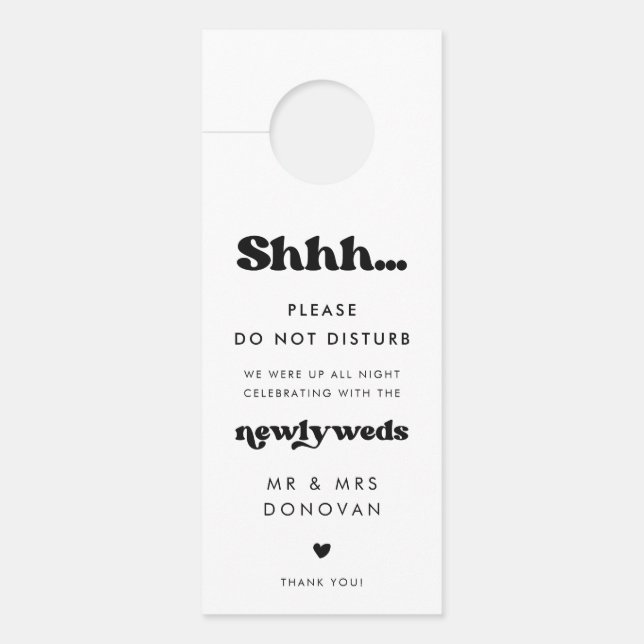 Affichette De Porte Mariage noir & blanc rétro élégant Ne pas déranger (Devant)