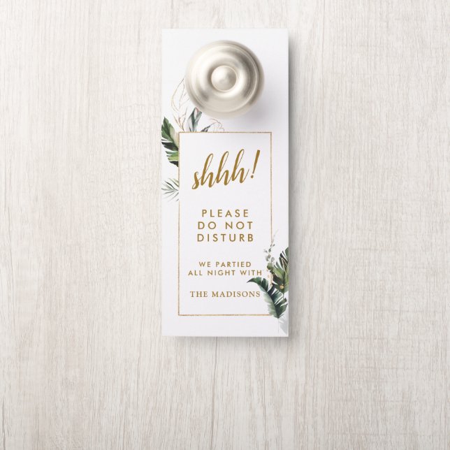 Affichette De Porte Mariage Or Tropical Ne Disturbe Pas | Bienvenue (Sur le bouton)