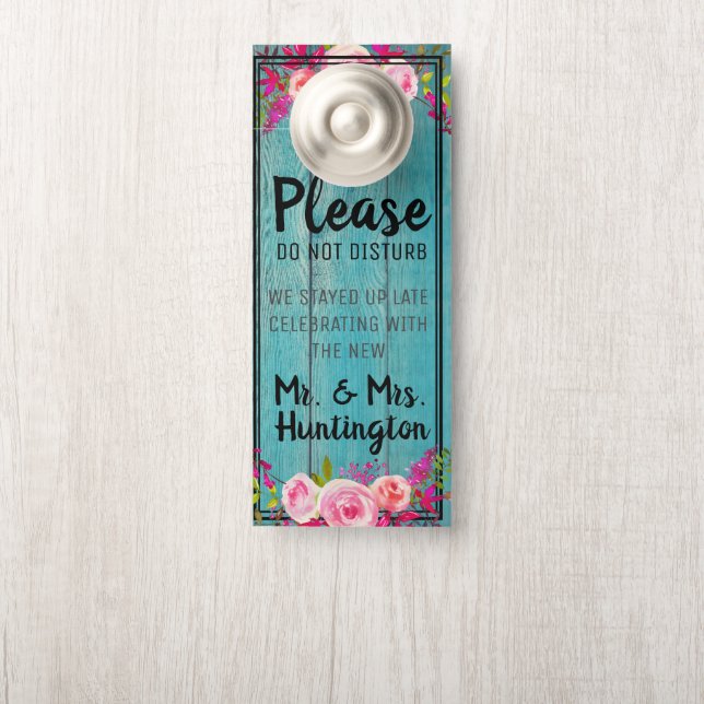 Affichette De Porte Mariage Rustique Floral Bleu Barnwood Ne Disturbe  (Sur le bouton)