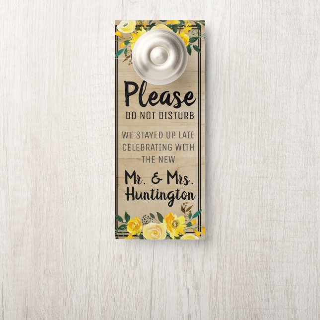 Affichette De Porte Mariage Rustique Rose Jaune Ne Disturbe Pas (Sur le bouton)