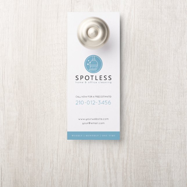 Affichette De Porte Modern Broom Logo Blue Cleaning Service