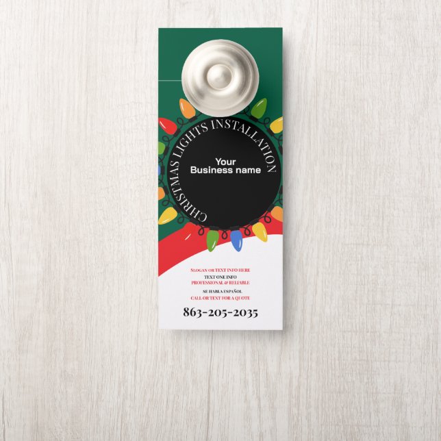 Affichette De Porte Modern Christmas Lights Installation Business (Sur le bouton)