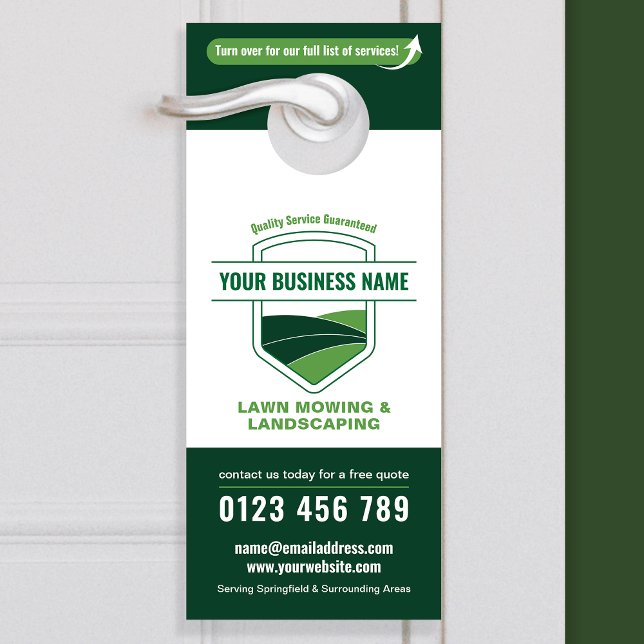 Affichette De Porte Modern Landscaping Lawn Mowing Marketing (Modern Landscaping Business Marketing Door Hanger in white and green)