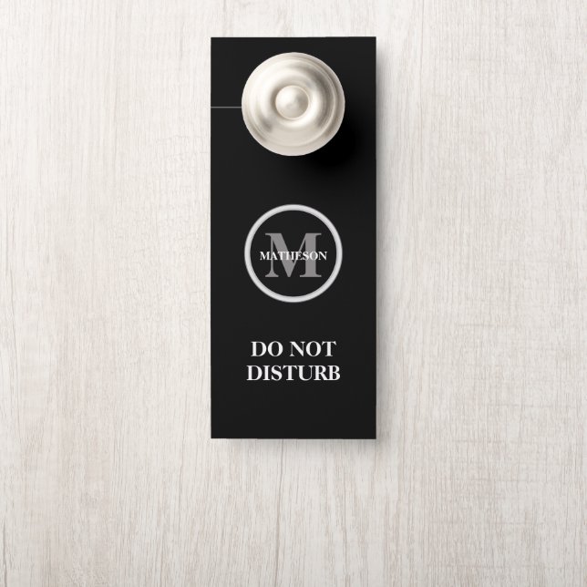 Affichette De Porte Monogram Black white Hotel Guest do not disturb (Sur le bouton)