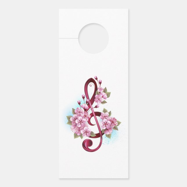 Affichette De Porte Musical treble clef notes with sakura flowers (Devant)