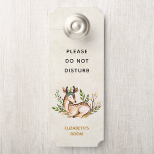 Affichette De Porte Ne Dérangez Pas De Joli Cerf Aquarellé Posé