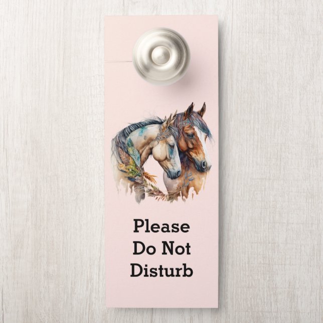 Affichette De Porte Ne Dérangez Pas Deux Beaux Chevaux Boho Occidental (Sur le bouton)
