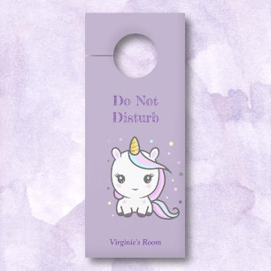 Affichette De Porte Ne Disturbez Pas Cute Unicorn Purple