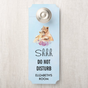 Affichette De Porte Ne pas déranger Cute Aquarelle Mère Lion & Cub