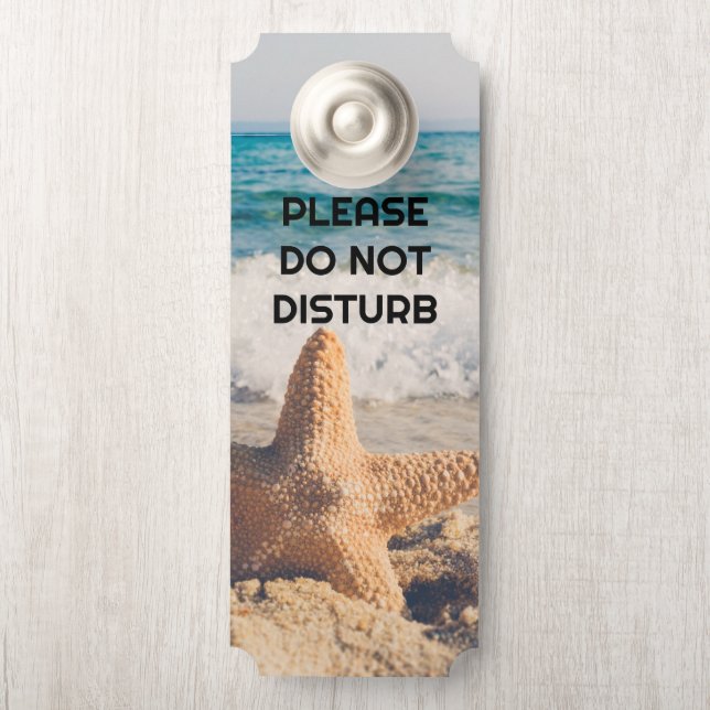Affichette De Porte Ne pas déranger le poisson Starfish sur une plage  (Sur le bouton)