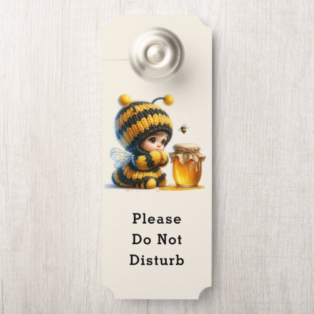 Affichette De Porte Ne pas déranger mignonne fille en costume d'abeill (Sur le bouton)