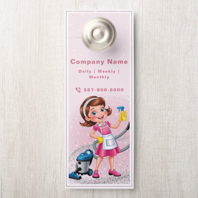 Affichette De Porte Nettoyage de caricatures Maison-Dame Garder Affich (Sur le bouton)