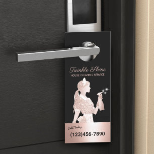 Affichette De Porte Nettoyage des domestiques Rose d'or étincelles Ent