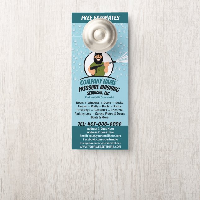 Affichette De Porte Nettoyage et lavage sous pression personnalisables (Sur le bouton)