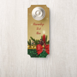 Affichette De Porte Noël Vacances Chandelles Bows & Gold Bells Salle