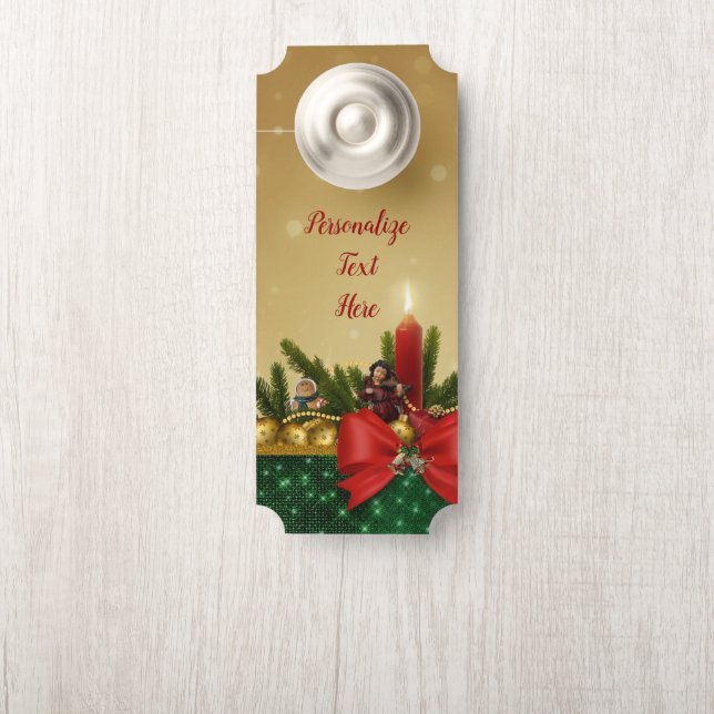 Affichette De Porte Noël Vacances Chandelles Bows & Gold Bells Salle (Sur le bouton)