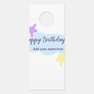 Affichette De Porte Nuages bleus pastel étoiles violet joyeux annivers