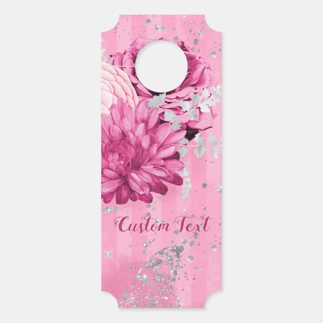 Affichette De Porte Papillon de Parties scintillant en argent Roses ro (Devant)