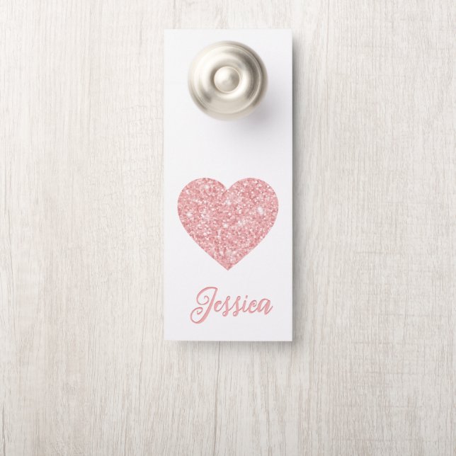 Affichette De Porte Parties scintillant Blush Pink Heart Girl Nom (Sur le bouton)