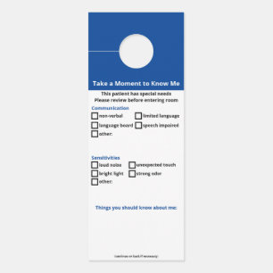 Affichette De Porte Patient pour les besoins spéciaux - aucune version